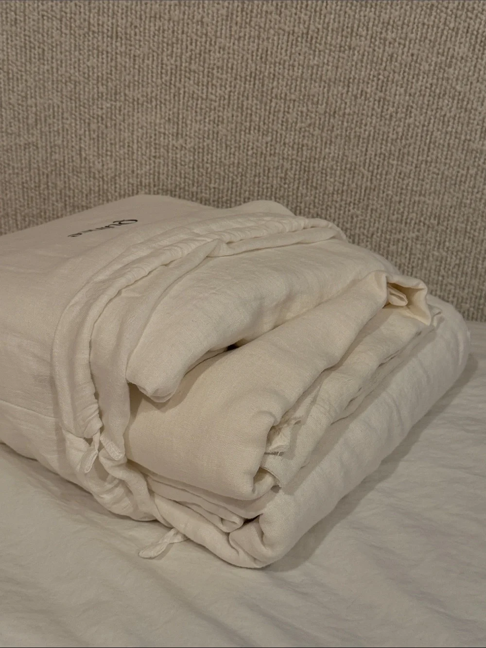 Quince European Linen Double Flange Duvet Cover Set White King/Cal King